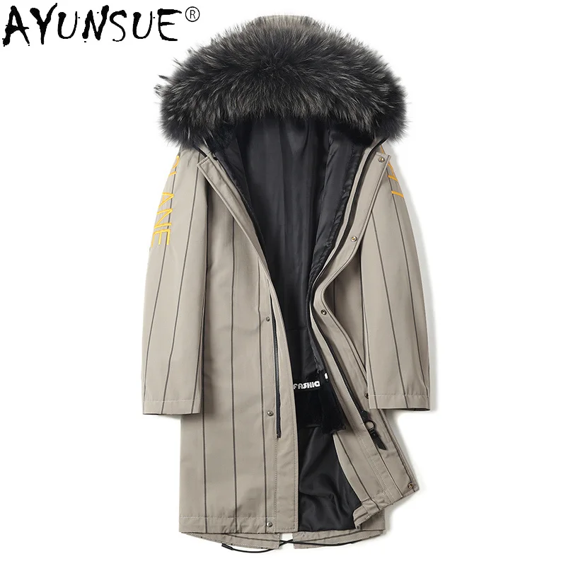 

2021 Winter Warm Jacket Men Casual Detachable Rabbit Fur Liner Coat Male Midi Black Hooded Parka Casaco Masculino SQQ752