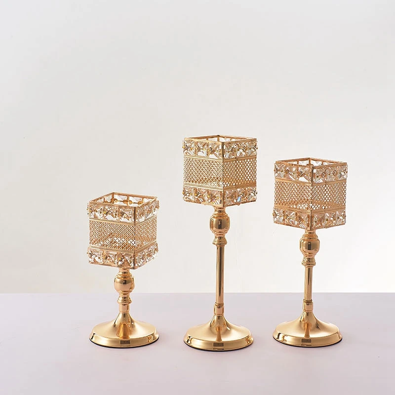 

Wedding Centerpieces Candelabra Party Decorations Crystal Candlestick Shiny Gold Square Candle Holders For Home Decor