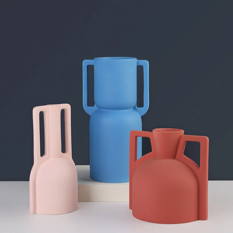 

Morandi color ceramic vase Nordic ins ceramic vase ornaments creative retro American home decoration pottery art dry flower vase