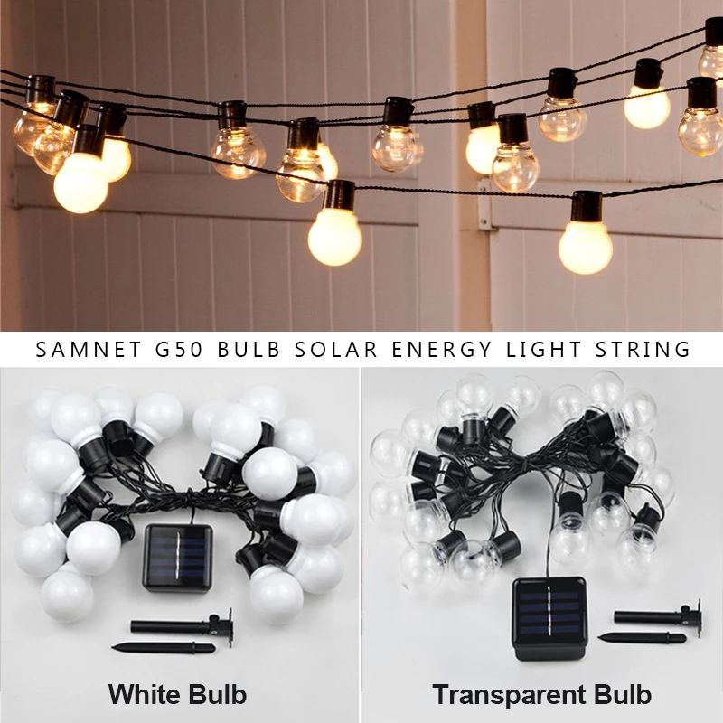 

Solar Patio String Light Christmas G50 Globe Festoon Bulb EU US Plug Fairy Light Outdoor Party Garden Garland Wedding Decorative