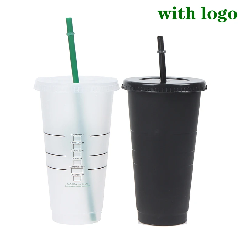 

Coffee Tumblers 710ml Straw Cup With logo&Lid 24oz plastic Matte Finish reusable cups White Black Mug Drinkware Water Bottles