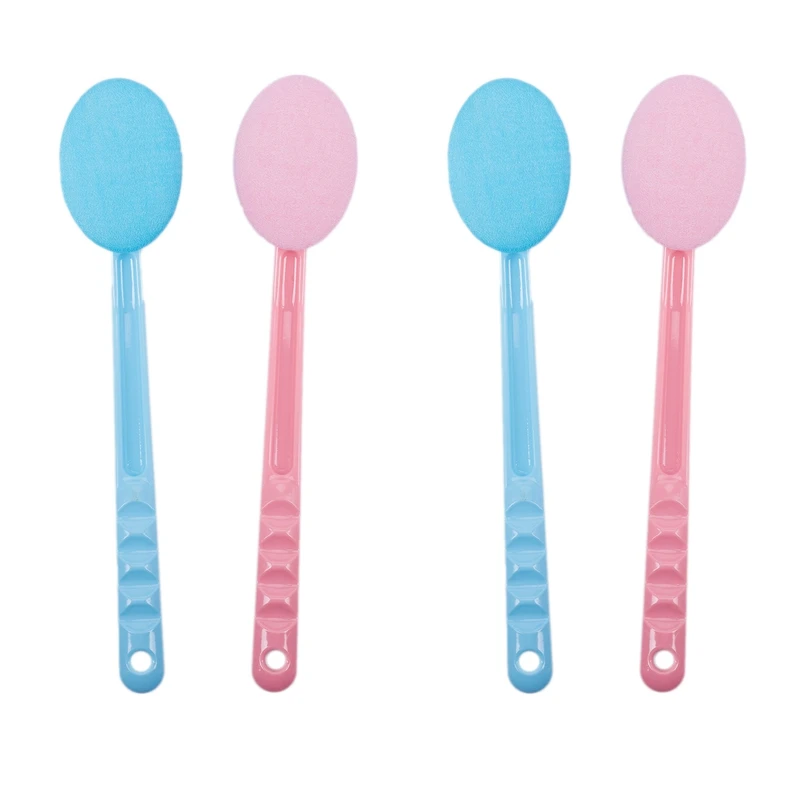 

4 Pink & Blue Back Rubs & Massager Bath Brush Easy Lotion Applicator,Extra Long Handle,Great For Body Care