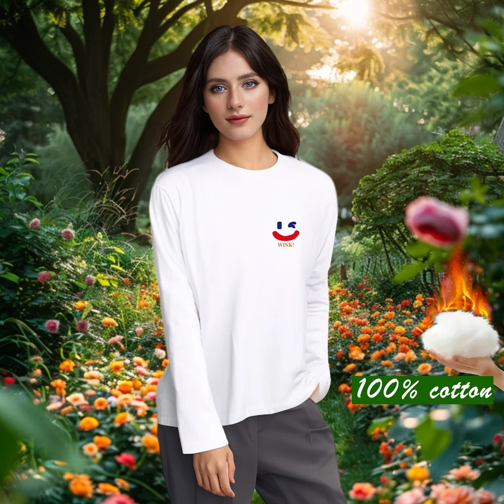 Зимний топ Спортивный Женская модная футболка 100% чистый хлопок спортивная