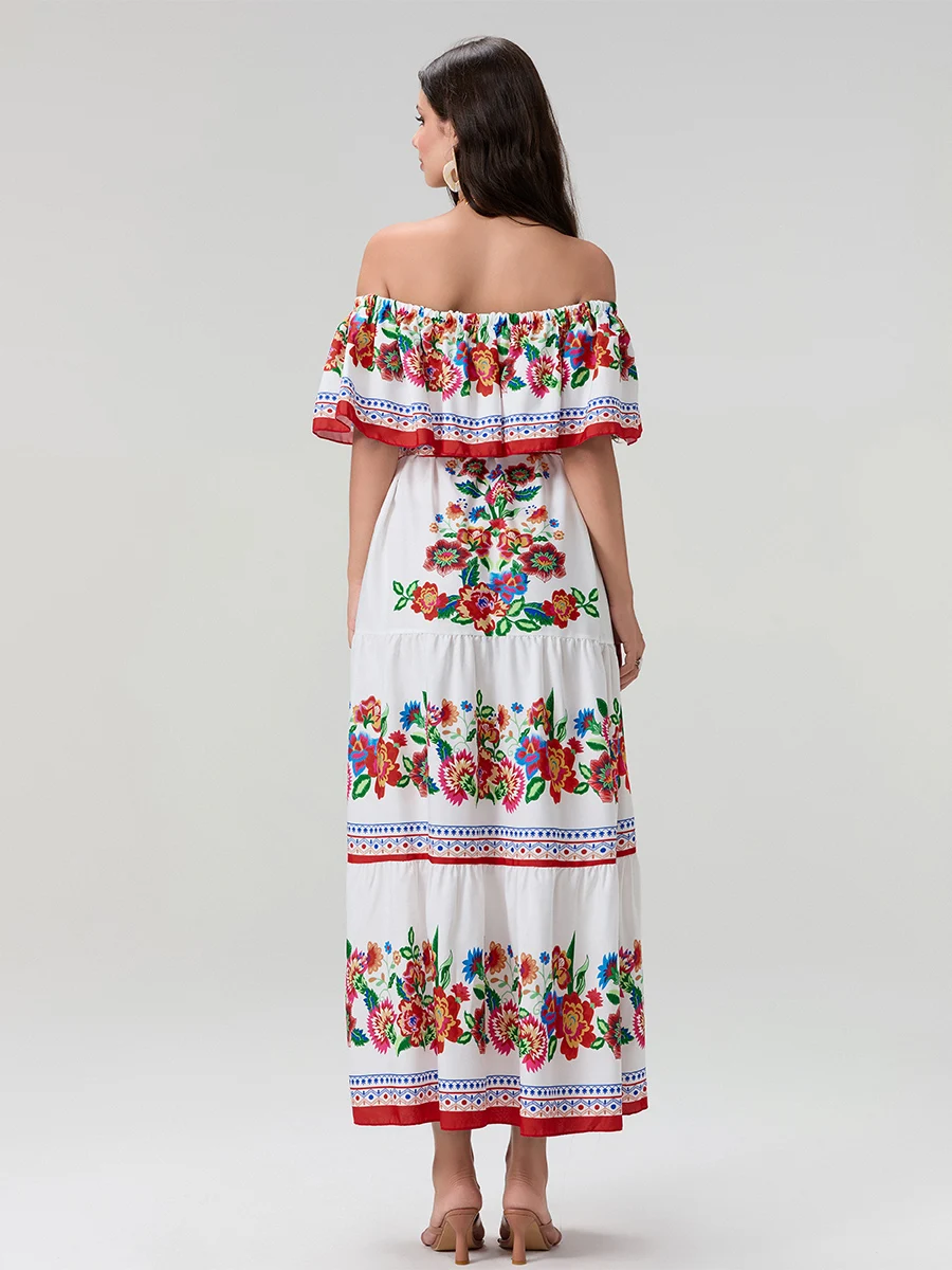 Женское длинное платье без бретелек летнее пляжное с цветочным принтом вырезом