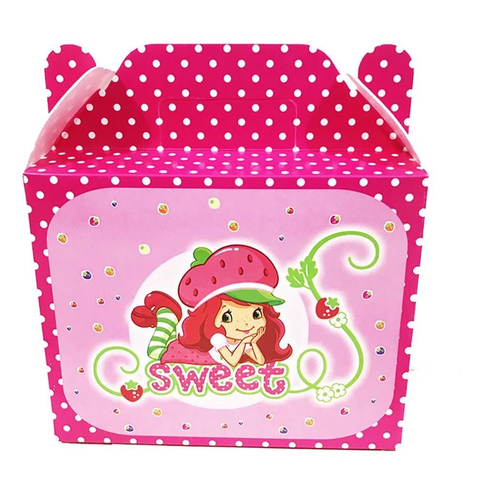 

6pcs Shortcake Strawberry Theme Gift Boxes Birthday Party Decorations Strawberry Party Supplies Shortcake Theme Candy Boxes