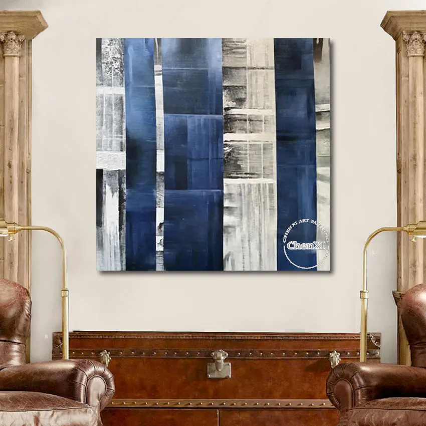 

High Quality White Blue Artwork Handmade Oil Painting Art On Canvas For Large Living Room Unframed Restaurant Wall Decoration