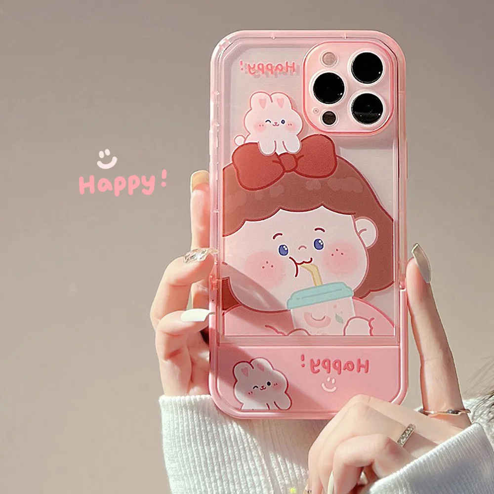 

Colored pink milk tea girl invisible bracket Phone Case For iphone 14 13 12 11 Pro Max X XR XSMAX 7 8 Plus Fashion new products