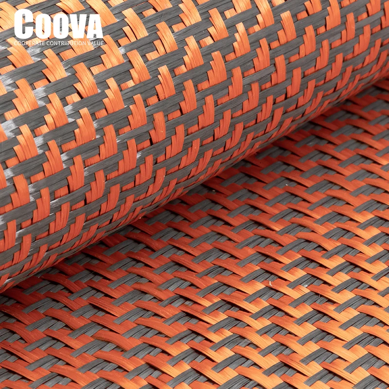 

F247 COOVA 3K Orange Kevlar &Carbon Fiber Fabric Cloth Aircraft Pattern Weave Fibra De Carbono Kevlar Jacquard Use For DIY