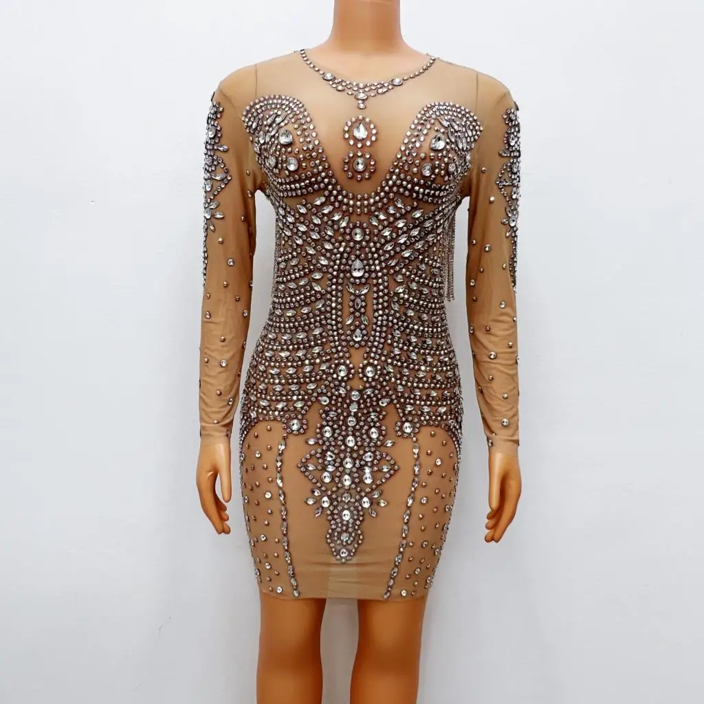 

Вечернее серебряное блестящее платье с бахромой, танцевальная коллекция певицы, одежда с прозрачными цепочками для празднования дня рождения