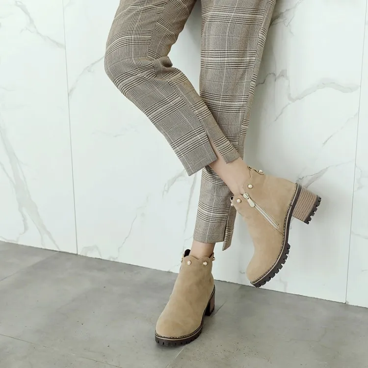 

Женские ботильоны с круглым носком, однотонные ботинки больших размеров 9, 10, 11, 12, зимняя обувь