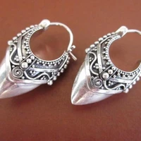 retro silver earrings female earrings retro pattern simple earrings horseshoe earrings