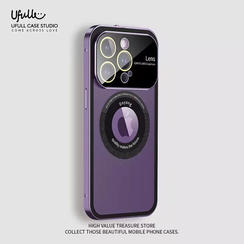 

Metal Frame Magnetic Large Lens Phone Case Phone Case For iPhone 12 13 14 Pro Max Magsafe Wireless charging Frosted Back Cover
