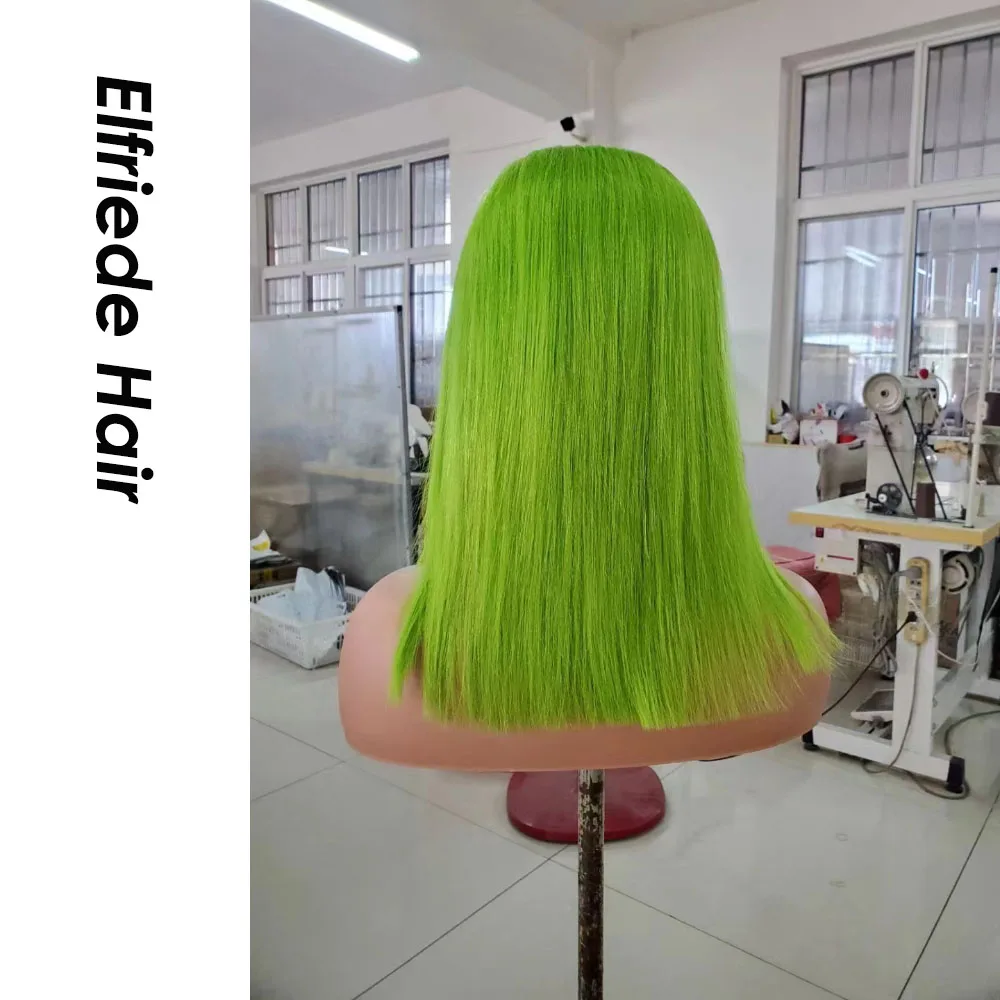 Elfriede # травянисто-зеленый боб парики кружевные передние из человеческих волос 4x4