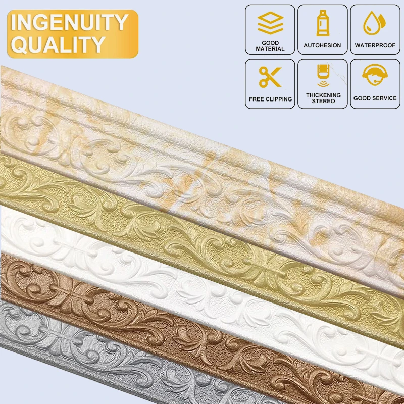 230cm 3D Foam Embossed Corner Line Self-adhesive Wall Waist Waterproof Decor Sticker Border Edge Strip Decoration |