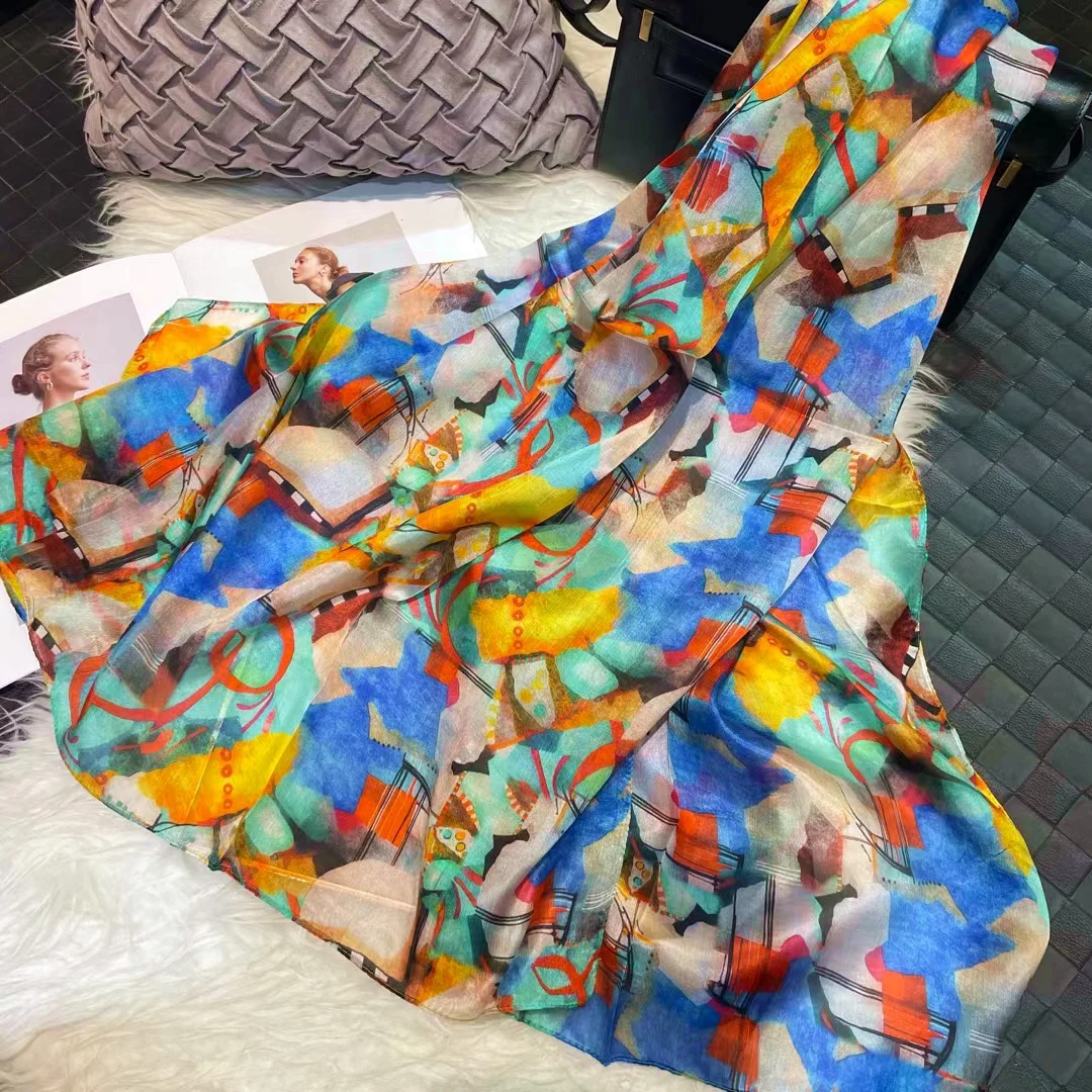 

BYSIFA| Orange Blue Pure Natural Silk Scarf Women Fashion Summer Beach Shawls Scarves Fall Winter Long Scarves Wraps 180*110cm