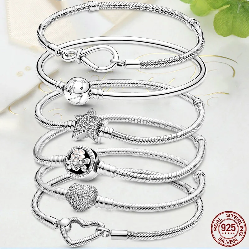 Женский браслет-цепочка серебристого цвета с застежкой в виде сердца | Украшения