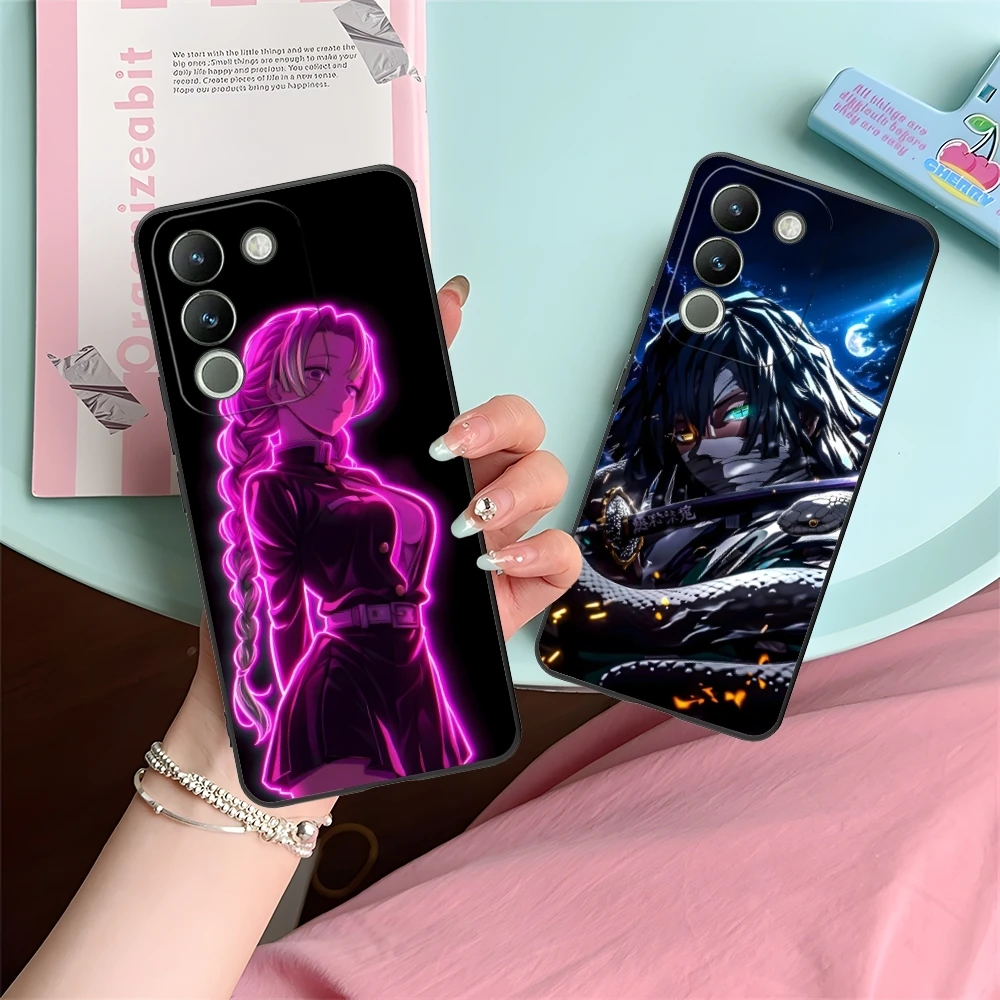 Demon Slayer Colored Neon Cell Phone Case for VIVO Y95 Y93 Y31 Y20 V19 V17 V15 Pro X60 NEX Black Soft Cover Shell
