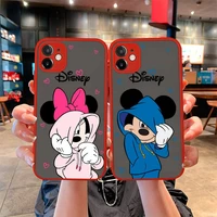 mickey and minnie mouse phone case for iphone 13 12 11 pro mini max xs x 8 7 plus se 2020 xr matte transparent light red cover