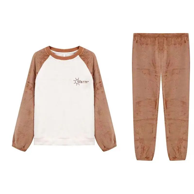 New Autumn Winter Warm Flannel Pajamas for Women Students Cute Plus Velvet Thicken Loose Sleepwear Set Coral Velvet Home Clothes