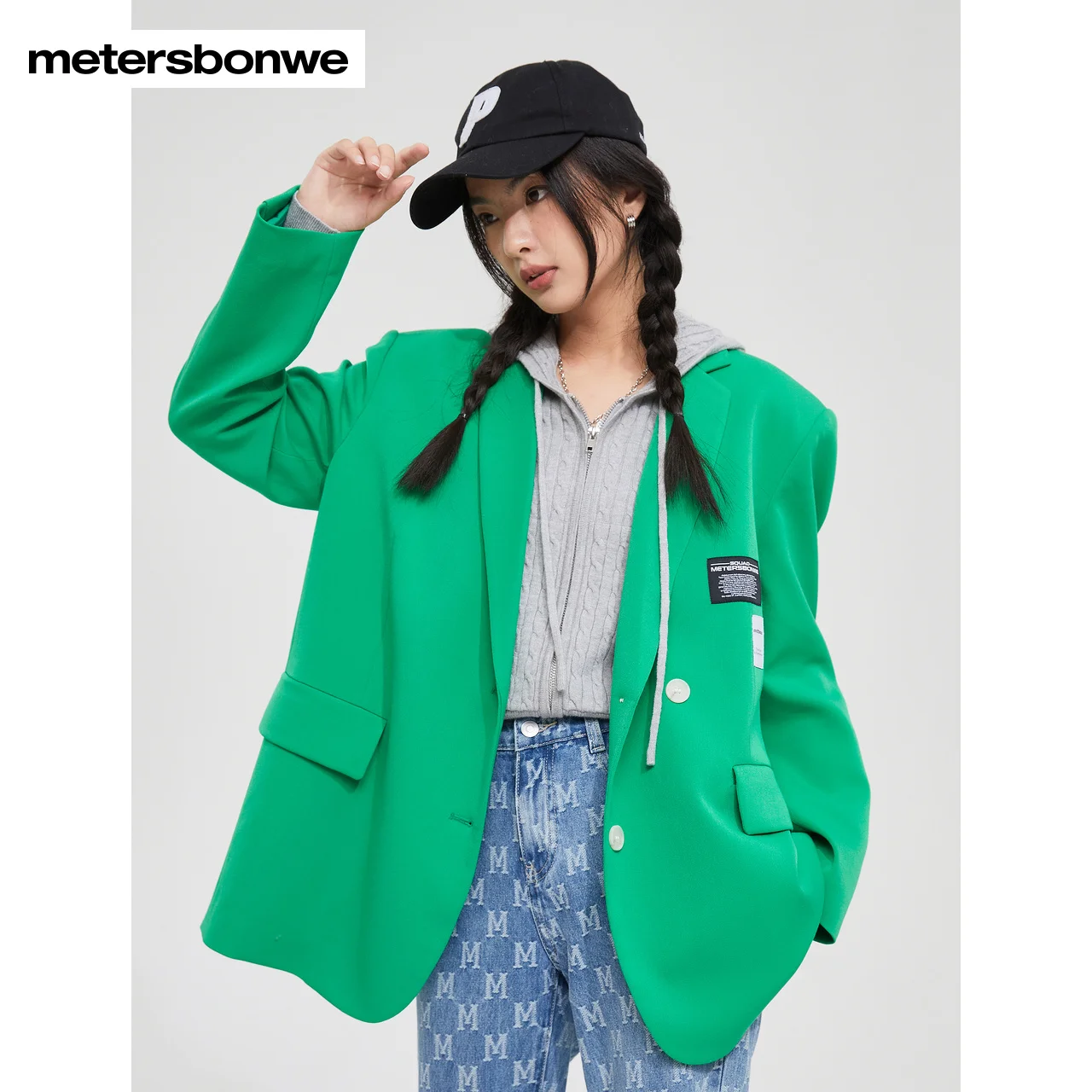Metersbonwe  Blazers Women Spring Autumn New Fashion Ladies Suit Casual Loose Cardigan Coat Green Outside Green Suits Tops Brand