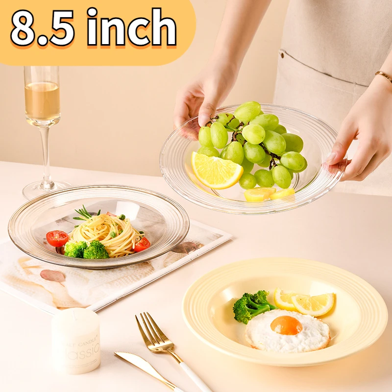 

Creative Dish Household Food Grade Plastic Round Kitchen Dining TablePlate Salad Dessert Dinner Stackable Fruit Beefsteak Plates