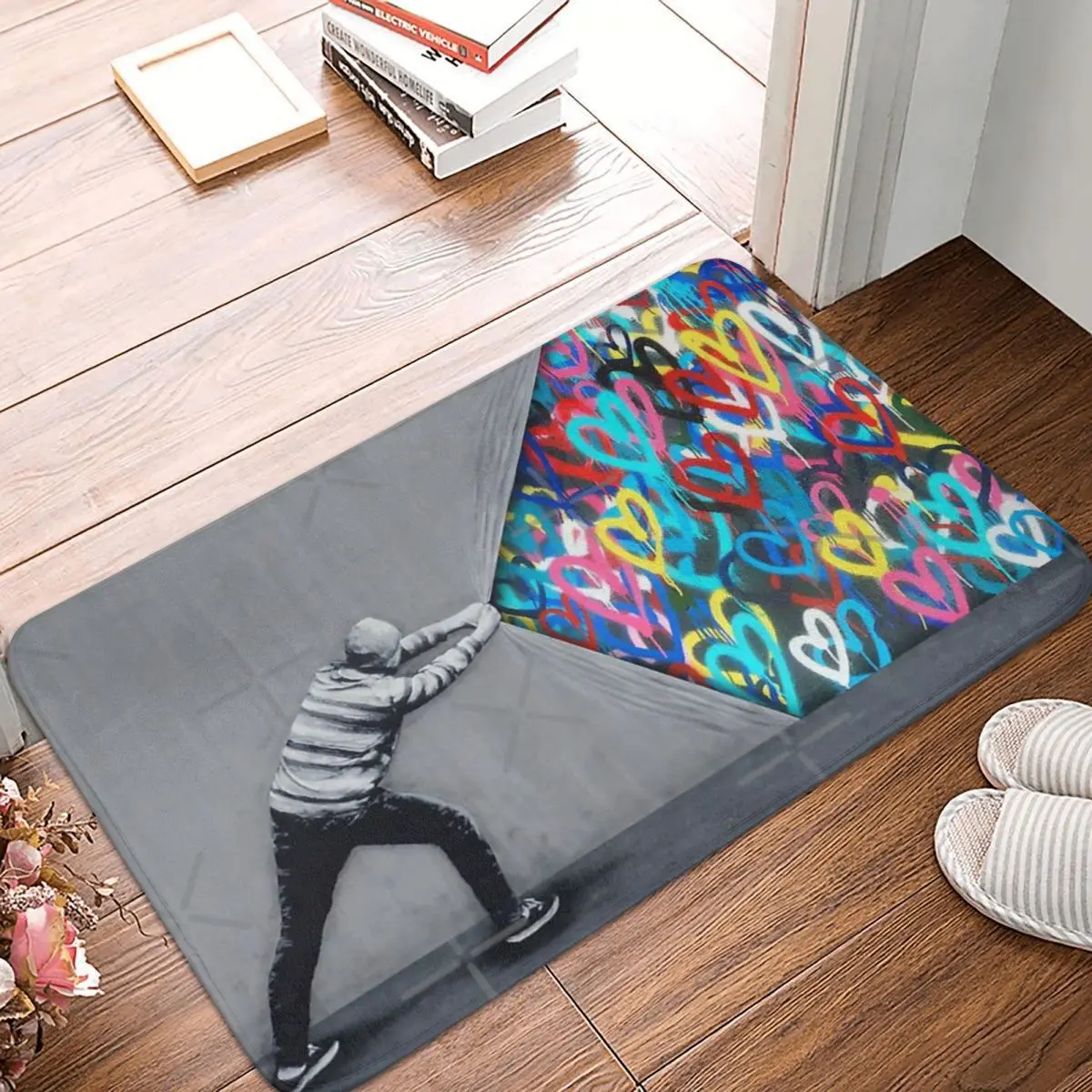 

Behind The Curtain Graffiti Carpet, Polyester Floor Mats Popular Bathroom Indoor Birthday Gifts Mats Customizable