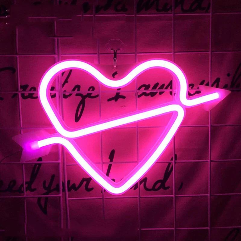 Светодиодный декоративный неоновый знак Розовая вспышка Любовь Купидона, форма светильника на стену с крючком для вечеринки, свадьбы, дня рождения, дома, спальни.