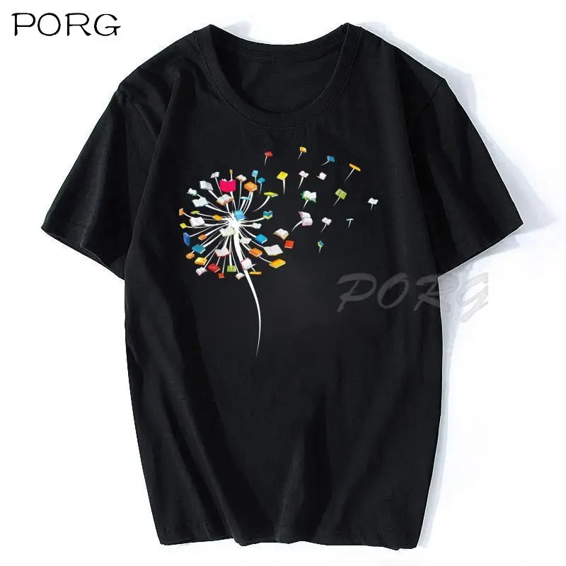 

Funny Dandelion Books Cotton T-Shirt Male Casual Short Sleeve Street Fashion Loose Hip-hop Top Tee Shirt Men Graphic T Shirts