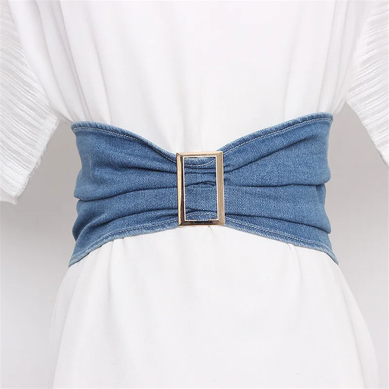 Elastic Denim Waist Belt With Fabric Bow Metal Buckle Fashionable Waistband Jeans Chic Corset Waist Sashes For Woman