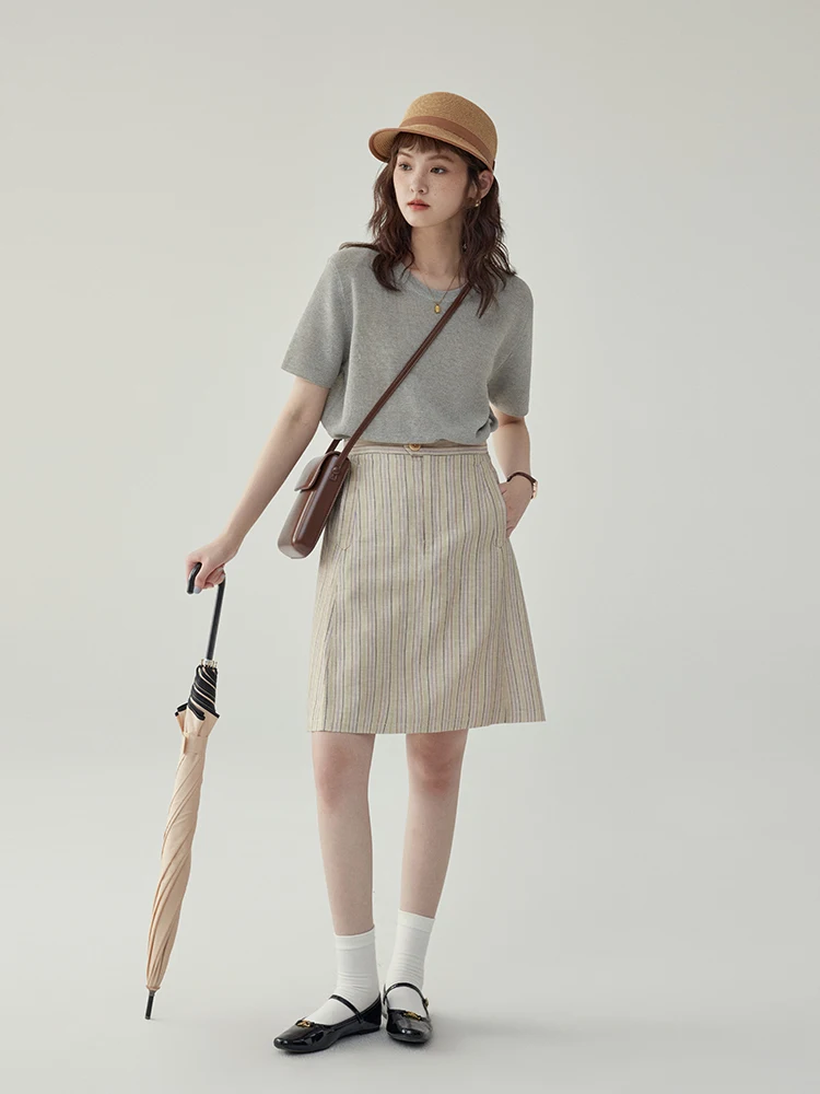 &quotNorth Island Amuu&quot Japan fashion Solid round Neck T-Shirt Knit Summer Loose Slimming Versatile Top