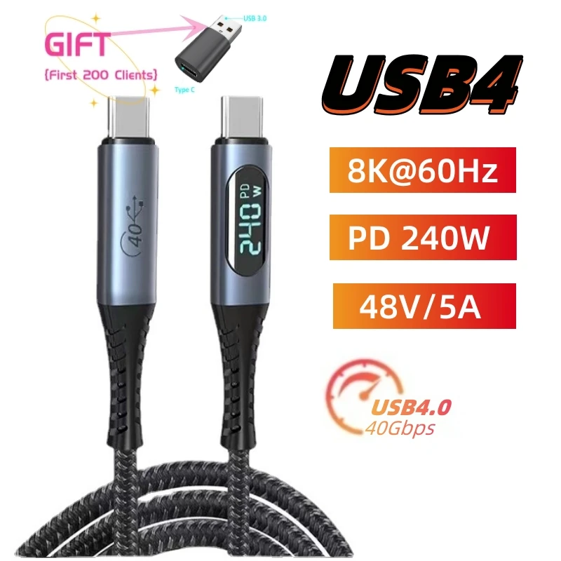 

PD 240W USB 4.0 Display USB C Cable 8K@60Hz Type C to C Cable Fast Charging 40Gbps Data Transfer for MacBook Pro Switch Nintendo