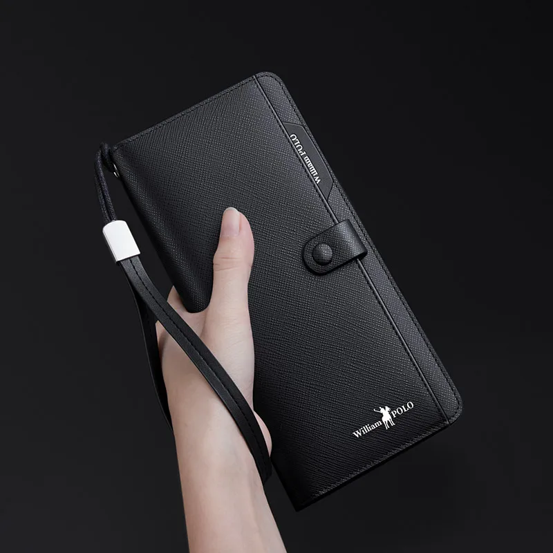 Мужской кошелек из натуральной кожи WILLIAMPOLO Длинный с блокировкой RFID чехол для