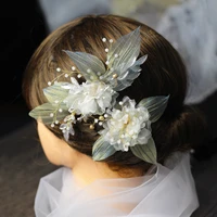 hp054 fresh wedding bridal hairwear organza leaf flower bridesmaid flower girl hairpin women birthday gift tiara wed accessories