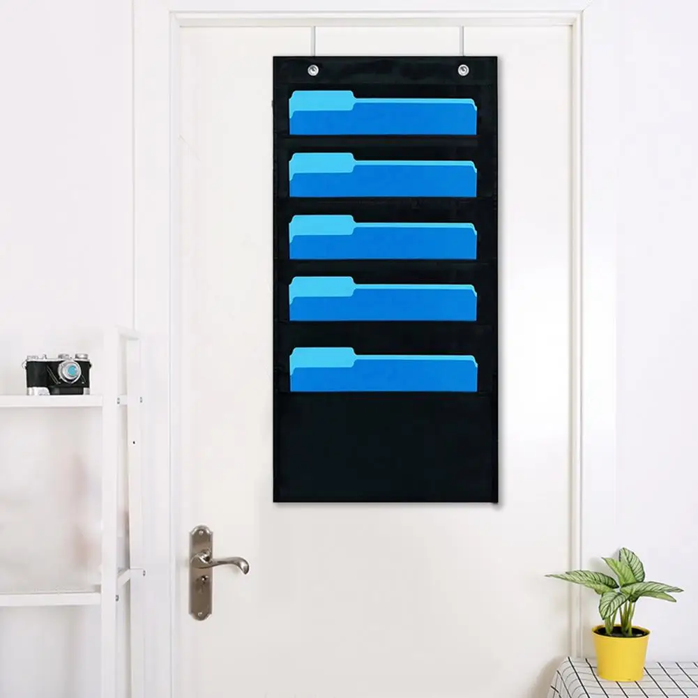 

Folder Storage Bag Portable Document Storage Bag Polyester Dust-proof Useful 5 Pockets Wall-mounted Folder Hanging Pouch