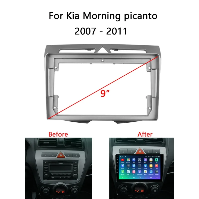 

Автомобильная радиоустановка 9 "2 Din для KIA Morning Picanto 2007-2011, автомобильная панель, автомобильный стерео аудио плеер, DVD-панель, комплект приборной панели, рамка