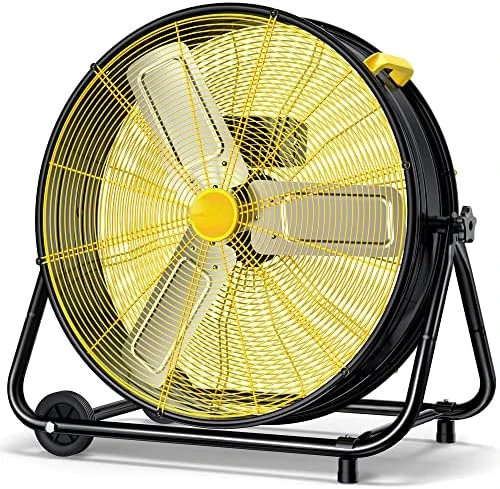 

24 Inch Industrial Drum Fan, 320W High Velocity Floor Fan, 3 Speed Heavy Duty Metal Air Circulator, 360° Tilt with Casters Hand