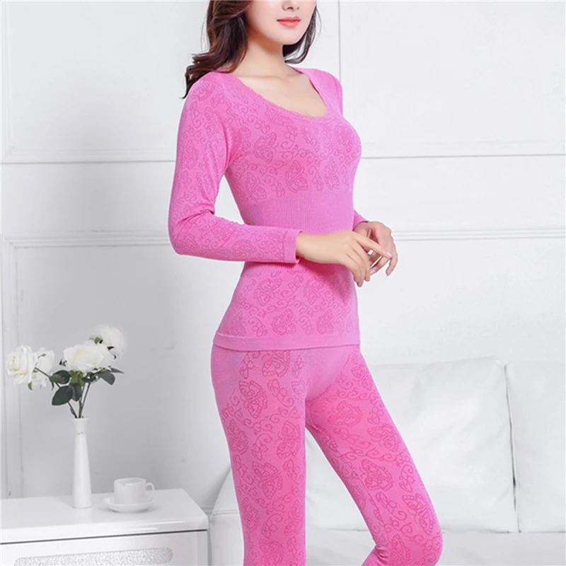

Autumn Winter Women Thermal Underwear Set Ladies Clothes Seamless Long Sleeve O Neck Top Long Johns Pants Female Underwear Set
