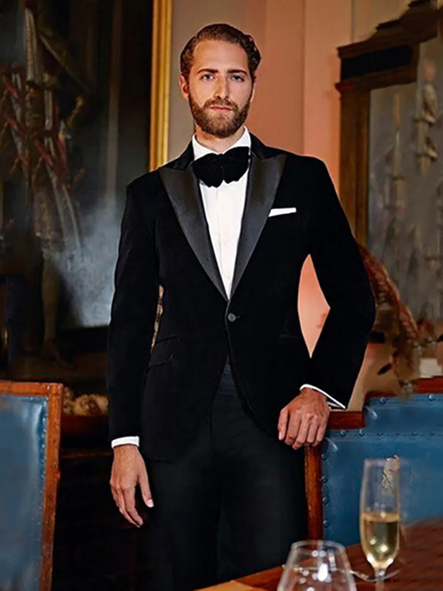 

Customize Groom Tuxedos Velveteen Men's Suit Jacket Blazers Halloween Costume Elegant For Luxury Man Suit's For Wedding 083