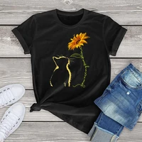 flc kawaii cat sunflower printed women tshirts funny o neck casual female top unisex cotton shirts woman clothing camiseta mujer