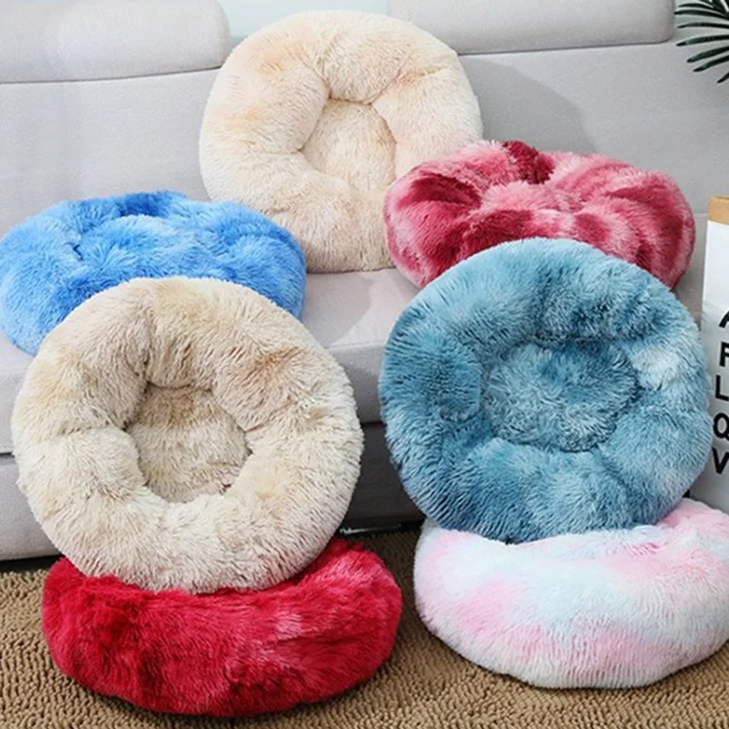 

Thickened pet round nest plush cat and dog bed color gradient pet nest pad warm kitten and puppy sofa pet supplies