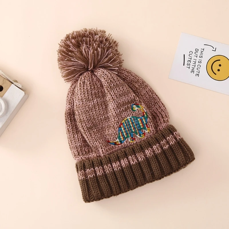 

Crochet Knitted Baby Hat Bonnet Cap Embroidered Dinosaur Hat Winter Warm Hat