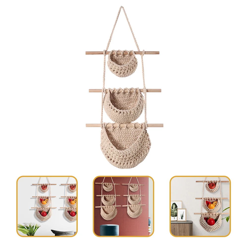

Basket Hanging Fruit Baskets Tier Storage Macrame Wall Vegetable Produce Woven Organizer Rope Decor Kitchen Three Holder