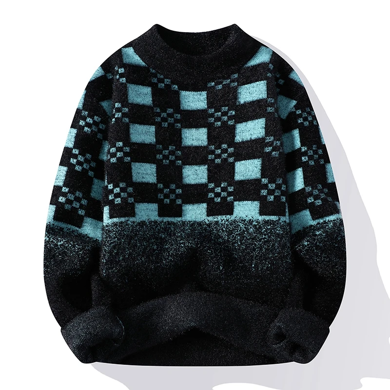 

Новый кашемировый джемпер из норки, мужской высококлассный толстый теплый свитер в клетку, мужские свитеры высшего качества для отдыха, Мужская зимняя трикотажная одежда