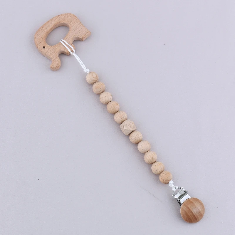 

Handmade Baby Wooden Beads Pacifier Chain Clip Newborn Nipple Dummy Holder Teething Soother Molar Toys Holder Chain Infant Gifts