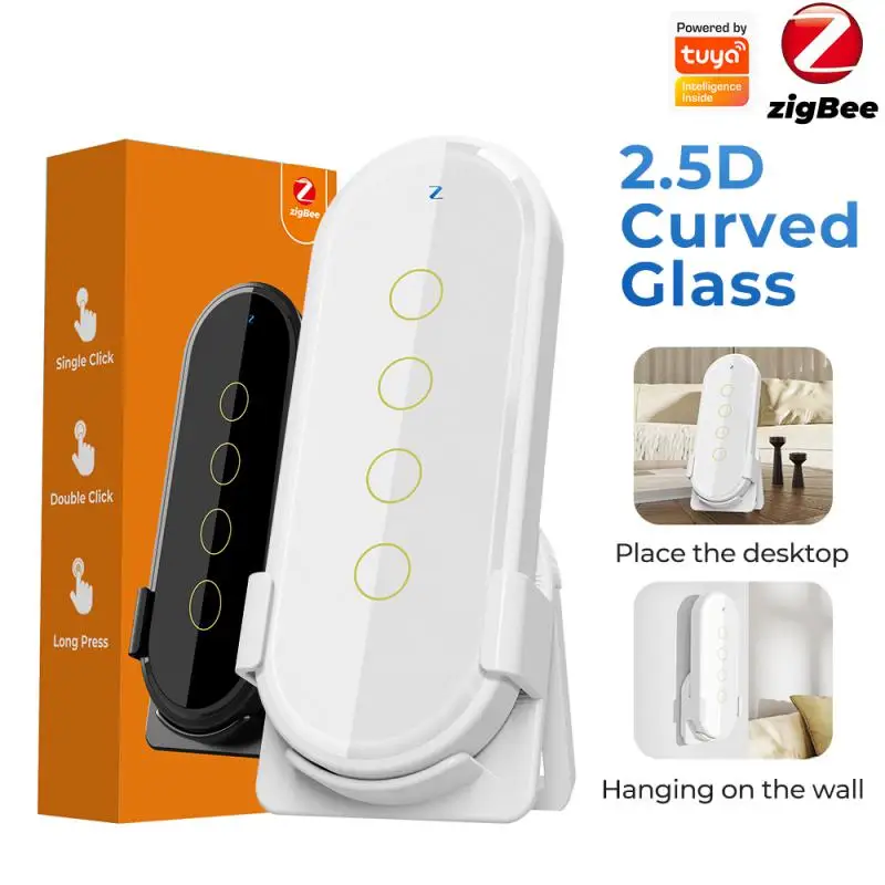 

4 Gang 12 Scene Smart Scene Remote Control 4 Buttons 2.5d Tempered Glass Smart Life Automation Smart Home Tuya Zigbee
