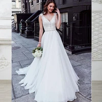 boho lace v neck wedding dress for women backless sexy a line bridal gown appliques sleeveless chiffon fashion abito da sposa