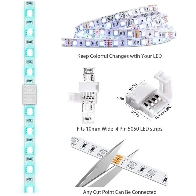 3X соединители для светодиодных лент, 4-контактные соединители для RGB LED-лент, бесшовные, L-образные соединители для светодиодных лент SMD 5050 (art.: 3920dbadeaac5) - 3920dbadeaac5