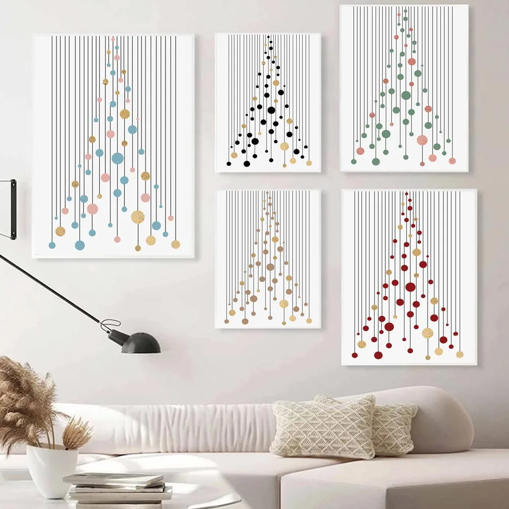 

Fashion Art Abstract Christmas tree poster Christmas ornaments wall art canvas painting living room home decoration mural