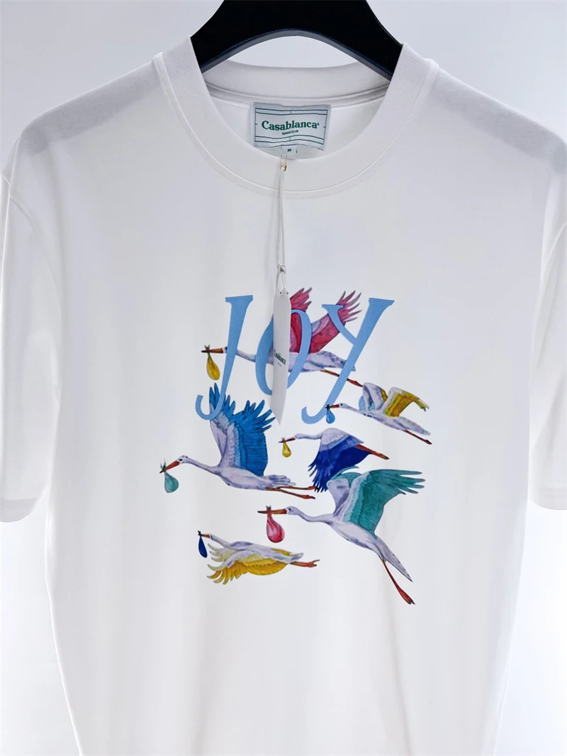 

Top Version Casablanca T-shirt Men Women 1:1 Red-crowned Crane Thick Top Tees T Shirt