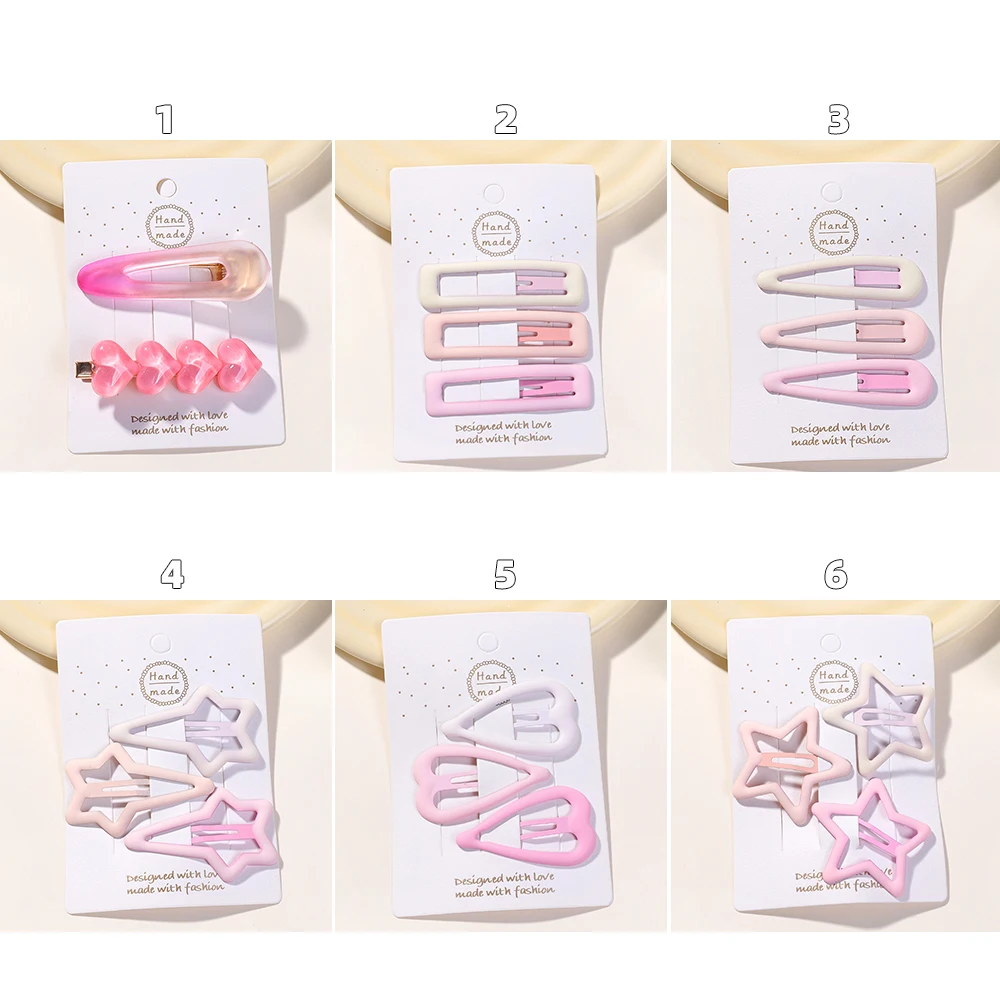 Заколки для волос милые розовые заколки в форме сердца с геометрическими